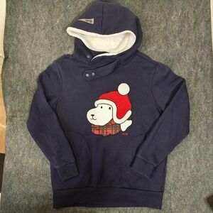 HUM Human United Movement Navy Blue Dog Graphic Sherpa Lined Hoodie Womens L
